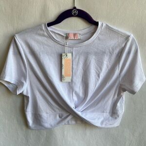 C + D + M white crossover cropped top, size L